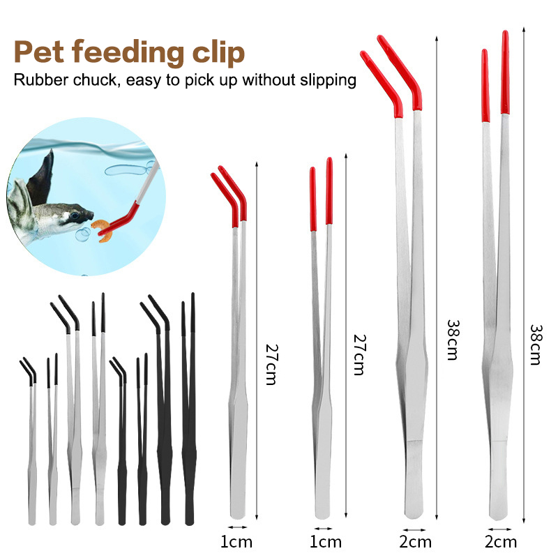 Feeding Tong Stainless - สแตนเลสสตีลสัตว์เลื้อยคลาน Feeding แหนบยางเคล็ดลับ Aquarium Aquarium ตรงและโค้งแหนบ