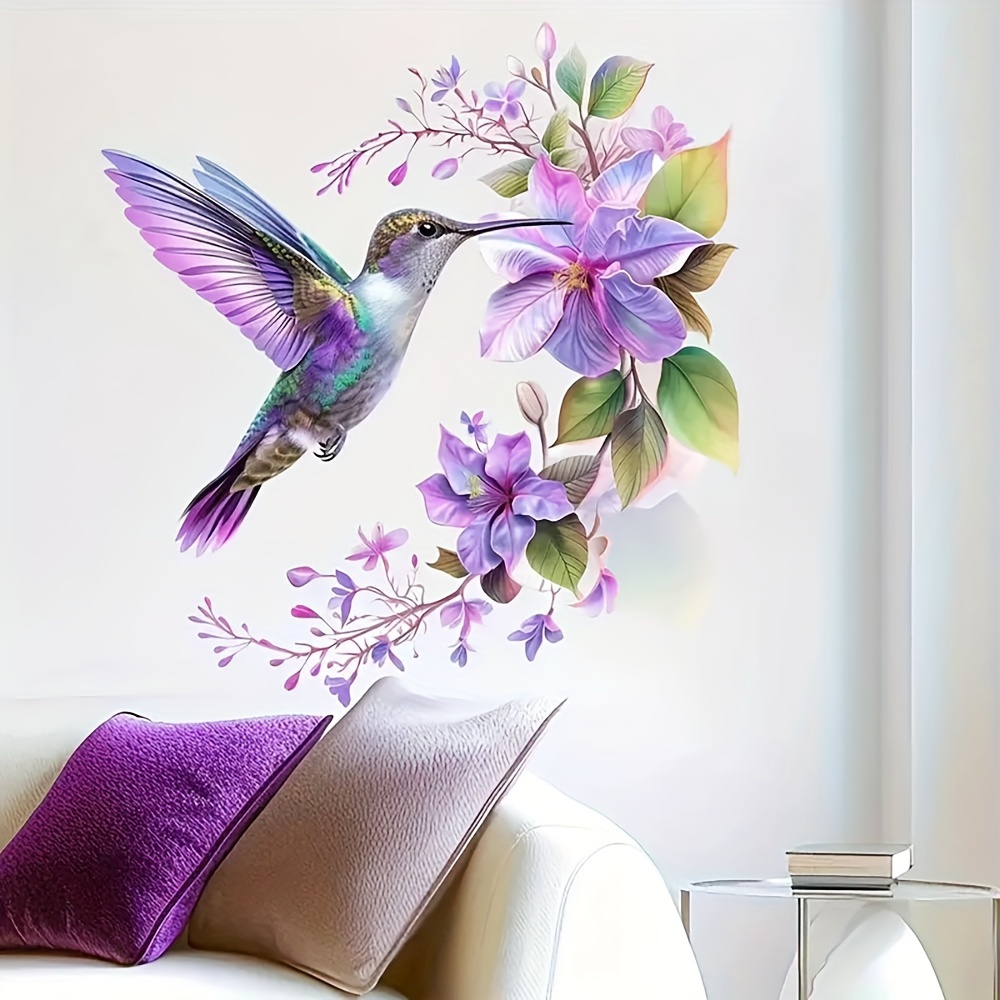 สติกเกอร์ดอกไม้สีม่วงและนกฮัมม - Pvc Panel Background บทวิจารณ์และราคา